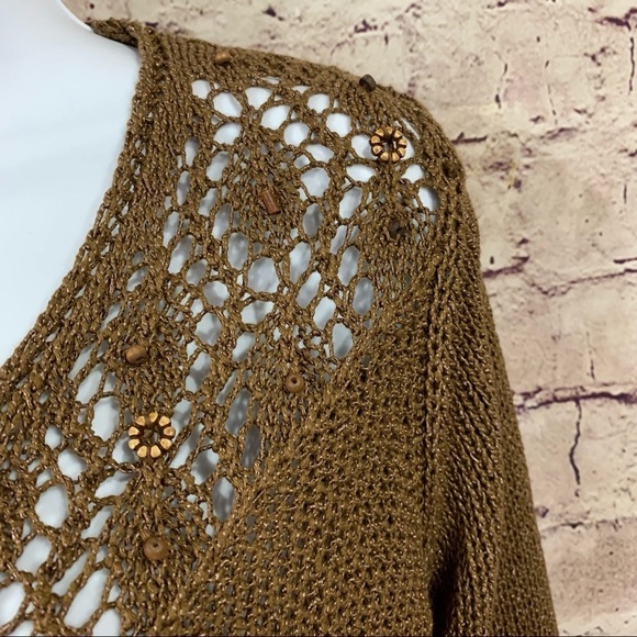 BCBGMaxAzria Brown Beaded Crochet Boho Sweater - Picture 5 of 15